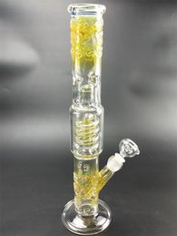 17,3 pouces 18mm joint verre eau bangs narguilé jaune tube en spirale recycleur Dab plate-forme avec bol en bas