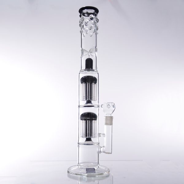 Narguils de 17,9 pouces 2 couches de champignon noir en ligne PERC PERC PERC BUCKER WATER BONGS avec bol de 18 mm pour fumer