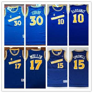 # 17 Chris Mullin # 15 Latrell Sprewell 10 Tim Hardaway Retro Basketball University porte un maillot cousu S-2XL Top Quali