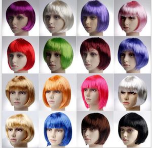 17 Kleur Dame Cosplay Pruiken Korte Haar Pruik Nachtclub Bar Bob Hair Cut Party Lace Pruiken Dames Zijde Periwig