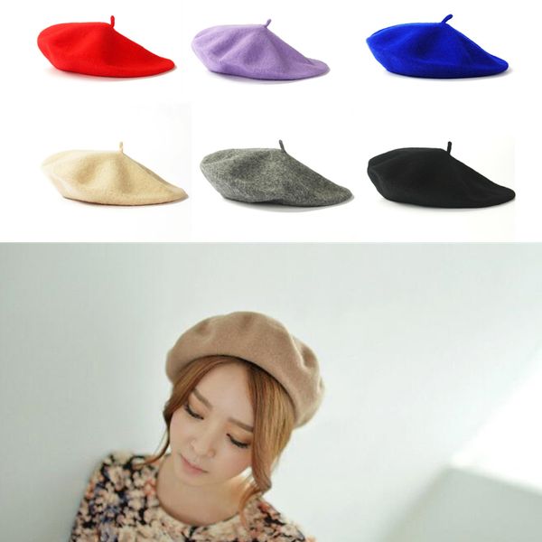 17 Couleur Femmes Laine Béret Solide Printemps Automne Artiste Français Bonnet Fille Bonnet Caps Extensible Chapeau Plat En Gros Élégant Peintre Trilby