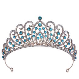 17 kleuren meisjes luxe roos rood kristal tiara kroon feest bruiloft prinses Rhinestone bruids kroon haaraccessoires