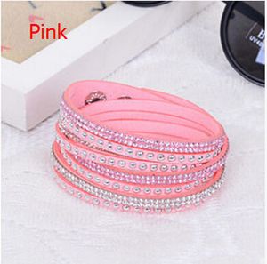 17 couleurs Vente chaude En Gros Strass Bling Double Bracelet En Cuir De Mode Slake Deluxe Multi Couleur Cristal Wrap Bracelets Pour Les Femmes