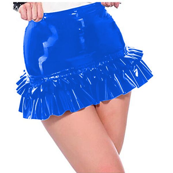 17 couleurs belles femmes PVC Mini jupe Look humide a-ligne patineuse à volants jupe mode été plissé Costume court danse Clubwear