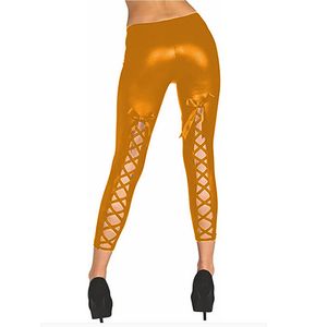 17 couleurs taille basse danse leggings femmes stretchy capri pantalons dos dentelle bowknot pantalon faux cuir en pantalon été