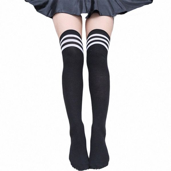 17 couleurs printemps automne filles étudiant rayures cuisse hauts sur les bas du genou Lg chaussettes de football pour uniforme scolaire Anime D4du #