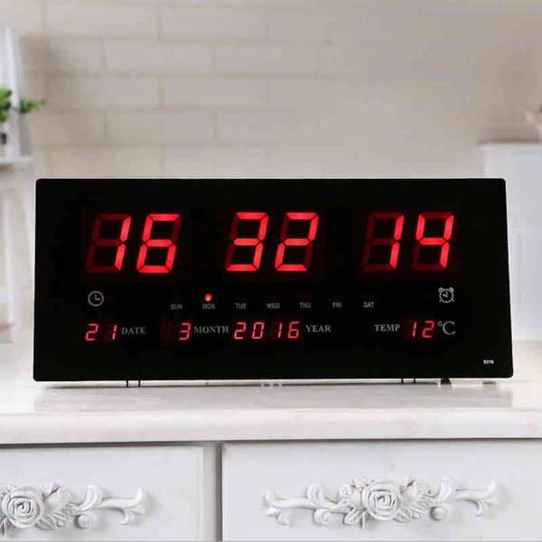 Horloge à écran LED Extra Large de 17 pouces, horloge de Projection de thermomètre d'intérieur 24H, affichage année/jour/mois, prise américaine H1230