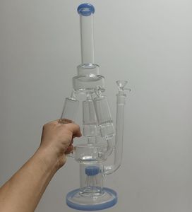 17 pouces verre bleu eau bang narguilés avec filtres en nid d'abeille recycleur huile Dab Rigs fumer tuyaux pour joint mâle 14mm