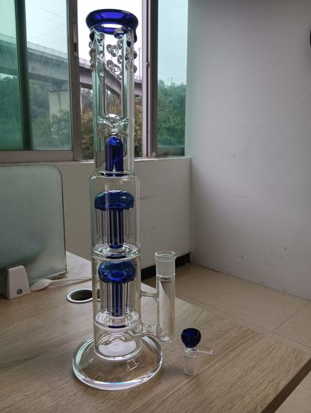 Narguilés de bong d'eau en verre bleu de 17 pouces de 7 mm d'épaisseur avec bras d'arbre par tuyaux de fumage de type droit avec joint femelle de 18 mm