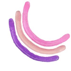 17 pouces de long flexible Jelly Double Dildo Femmes Vagin Anal Stimuler Double Ended Dildo Lesbienne Pénis Produits de Sexe Pas de Vibration Y191228