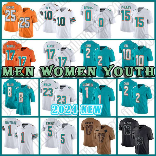 17 Jaylen Waddle Tua Tagovailoa Camiseta de fútbol Dan Marino Miamis Tyreek Hill Dolphines Jeff Wilson Jr. Jalen Ramsey Braxton Berrios Jaelan Phillips Jevon Holland d1