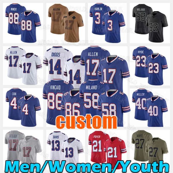 17 Josh Allen camiseta de fútbol Dalton Kincaid Stefon Diggs Von Miller Dawson Knox Matt Milano Micah Hyde Damar Hamlin Poyer Gabriel James Cook Gabe Davis 2 Tyler Bass