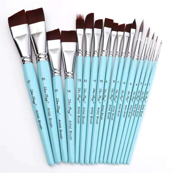 17 PCS Face Body Paint-pinceaux de haute qualité Sky Blue Artist Watercolor Painting Makeup Brush Set for Kids