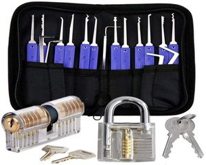 17 PCS Lock Picking Tools Set professioneel met 2 Clear Practice Training Locks Extractor Tool Lock Pick Set voor Beginner Pro Lock8575232