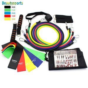 17 pcs Pull Corde Résistance Bandes Ensemble Yoga Pilates Abs Exercice Boucle Bandes Corps Façonnage Physiothérapie Formation Fitness Tube Q1225