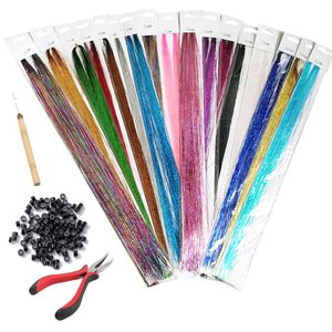 17 stuks Haar Tinsel Kit Accessoires Holografische schittering Shiny Extensions Women Hippie voor vlechtgereedschap Lang 90 cm 240408