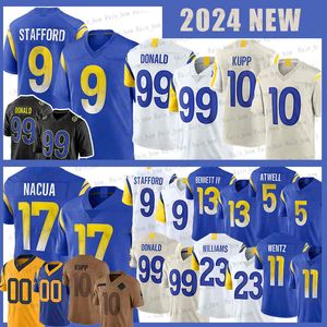 17 Puka Nacua 9 Matthew Stafford Football Jerseys 99 Aaron Donald 10 Cooper Kupp Kyren Williams Eric Dickerson Tyler Higbee Stetson Bennett IV Byron Young Tutu Atwell