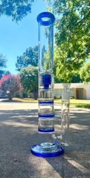 17 "Blue Tower Tube Verre Bong Nid D'abeille Perc Pipe À Eau Shisha Dab Rig Fumer Bubbler W / ICE Catcher