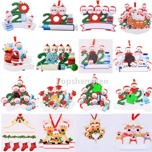 17 style amélioré 2021 Ornements de Noël Décorations Quarantine Survivor Ornement Creative Toys Toys Tree Decor For Mask Snowman Hand Family Family Name