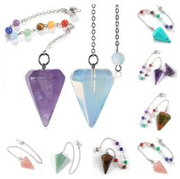 17 stijlen Natural Stone Quartz Gemstone Rock Accessoires 7 Chakra Healing Crystal Hexagonal Punted Reiki Hanger Dowsing Pendulum Balance Meditation Jewel