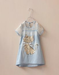 17 ans Girls Baby Summer Denim Robe 3D Fox Sequins Kids Hollow Out Short Man Sobe Child One-Opice Robe Brand Clothing4960912