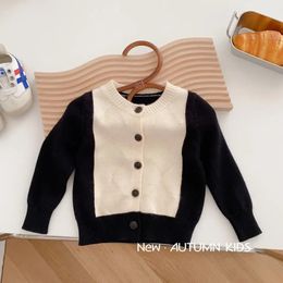 17 ans printemps automne enfants filles tricots Patchwork mode Simple polyvalent bébé Cardigan décontracté enfant pull 240124