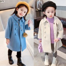 17 ans filles manteaux de laine mode version coréenne longue enfants veste printemps automne double boutonnage vêtements d'extérieur pour enfants 240108