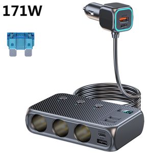 171W autoladeradapter 9 in 1 sigarettenaansteker Splitter Socket PD30W/QC 3.0 Onafhankelijke schakelaars 12V/24V DC Sigarettenuitgang C29