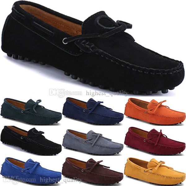 172 Nouvelle Mode Hommes Casual Chaussures En Cuir Style Britannique Printemps Couple Véritable Peas Scrub Men Drive Paresseux Couvre-chaussures Extérieur Confortable Respirant Noir Jaune