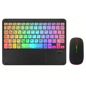 172 Kabellose Tastatur- und Maus-Kombination, RGB-Hintergrundbeleuchtung, Bluetooth 5.1-Tastatur-Maus-Set mit Touchpad – Schwarz