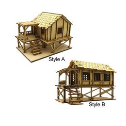 172 Toys de passe-temps en bois en bois 3d Puzzle House Scène architecturale pour accessoire Model Railway Micro Landscape Layout décor 240408