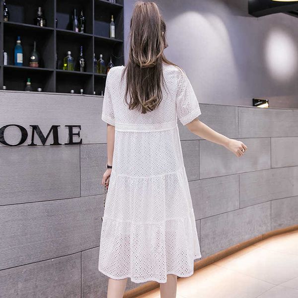 1730 # verano Chic Ins algodón encaje maternidad vestido largo ahuecado ropa blanca para mujeres embarazadas moda vestido de embarazo