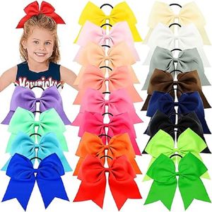 20 -stcs/ packs jumbo cheerleading boog 8 inch cheer haar bogen grote cheerleading haarbogen met paardenstaarthouder voor tienermeisjes softbal cheerleader outfit uniform