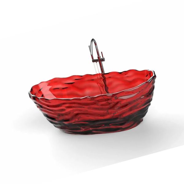 Bañera ovalada de resina con ondas de agua, 1750x785x640mm, independiente, montada en el suelo, cristal, vino, rojo, transparente, BV001-1