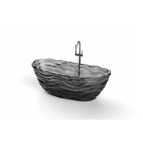 Bañera ovalada de resina con ondas de agua, 1750x785x640mm, independiente, montada en el suelo, cristal negro, transparente, BV001-7
