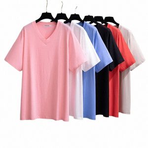 175 kg 7XL Tallas grandes Busto de mujer 170 Verano suelto Sólido de manga corta con cuello en V Camiseta 2XL 3XL 4XL 5XL 6XL 7XL 6 colores g2Cf #