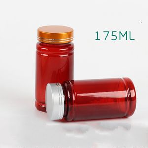 Cápsulas de medicina vacías de 175ml, botella rellenable, cápsulas de salud marrones, tapa de metal para mascotas, cebo para botella vacía