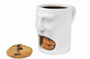 175 ml Gezichtsmok Keramische Koffiekopje Side Cookie Biscuit Pocket Houder Melk Juice Citroen Mok Drinkwaren voor Vriend Verjaardagscadeau