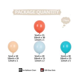 176pcs Cartoon Blue Balloon Arch Kit pour anniversaire Baby Shower Gender Revelow 12in 10 pouces 5 pouces décor de fête à balle en latex