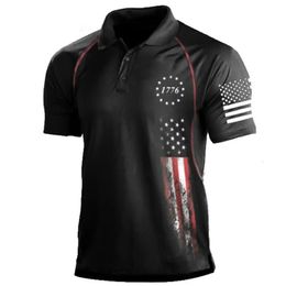 1776 Jour de l'indépendance Polo militaire Men T-shirt American Flag Flag à manches courtes pour hommes