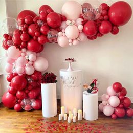 177pcs Kit de guirlande de ballons rouge rubis rose pastel mat ensemble de ballons à bulles transparents ballons de mariage Valentine décors de fête à la maison 231227