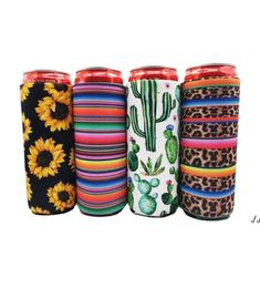 1785 cm peut refroidir Slim Can Isolateurs Néoprène Beverage Bire refroidisseur pliable bouteille cola Koozies Cactus Leopard Can Sleve DW6099988