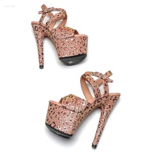 17cm / 7inch Leopard Leecabe Glitter Upper Sandals Plateforme féminin Party High Heels Chaussures Pole Dance V 926 D Fed9 Fe9