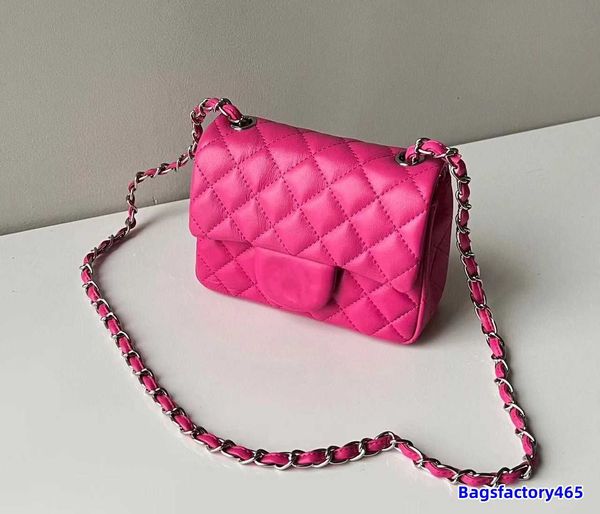 17 cm Diseñador clásico para mujer Bolsos cuadrados de piel de cordero Mini solapa Monedero acolchado Hardware de metal plateado Cadena Matelasse Bolsos de hombro cruzados 5 colores Bolsos