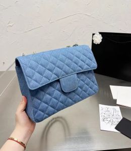 Sac à chaîne en denim de créateur de mode Sac à bandoulière pour femme Sac à bandoulière petit sac carré Boule d'or Sac à rabat en diamant en denim Sac de créateur de luxe Portefeuille fourre-tout en gros