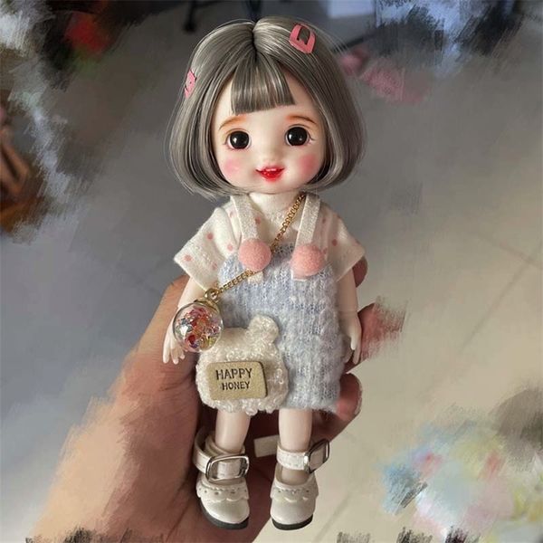 17CM Mini Mignon BJD Poupées Mode Vêtements Costume Princesse Maquillage Joints Mobile Bebe Reborn Accessoires 16CM 1/8 Poupée pour Filles Jouet 220505