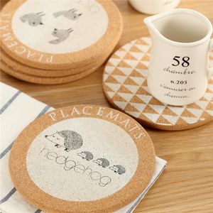 17cm Natural Cork Round Cup Mat Pot Holder Mats Antislip Coasters Drink Coffee Thee Cartoon Tabletop YQ00750
