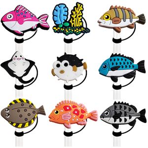 17 couleurs animaux de l'océan toppers de paille en silicone accessoires couverture charmes réutilisable anti-éclaboussures bouchon anti-poussière décoratif 8mm / 10mm fête de paille