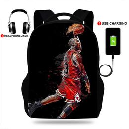 Luxury Basketball Basket Impress College Mochila USB Charger School Bag Mackpacks para adolescentes Bag Bag Boys Mochila 0728