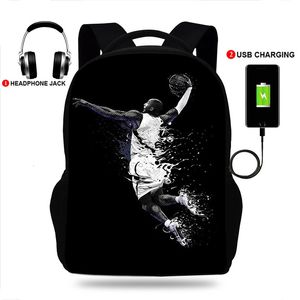 17 pouces panier de basket-ball de luxe impression collège sac à dos chargeur usb cartable sacs à dos d'ordinateur portable pour sac d'école adolescent garçons Mochila 240111